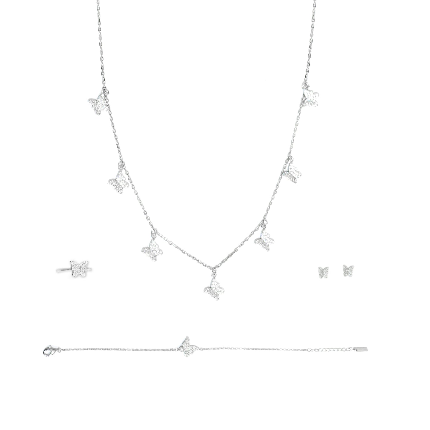 KUPPANDA’S 925 Sterling silver butterfly jewellery set with necklace, earrings, bracelet,ring